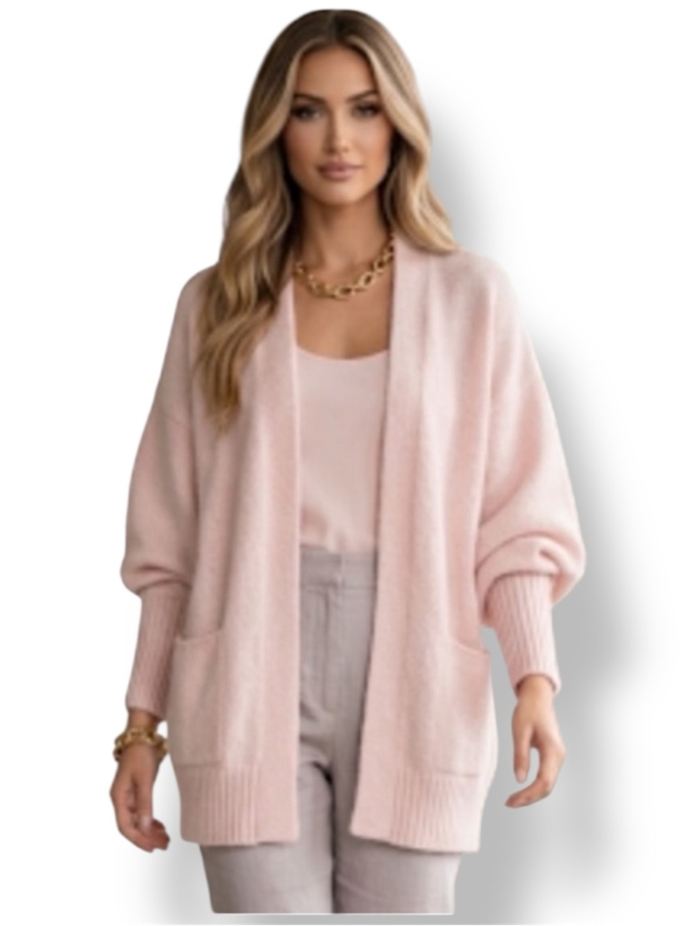 NORDSTROM Individualist Sportwear Pail Pink Open Front Sweater Cardigan L